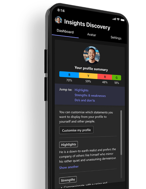 Insights Discovery for MS Teams mockup mobile