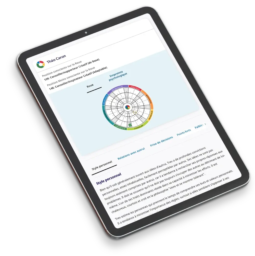 Aperçu du profil Insights Discovery sur tablette